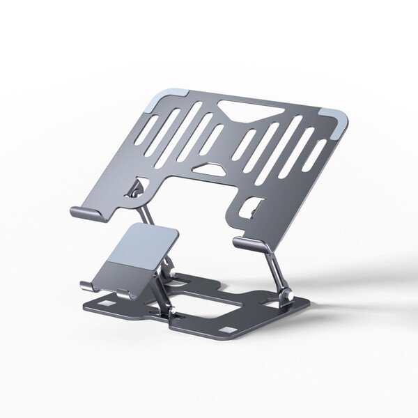 Mobile Phone and Laptop Stand 2-in-1 Height-Adjustable Vertical Cooling Folding Office Stand Made of Carbon Steel
