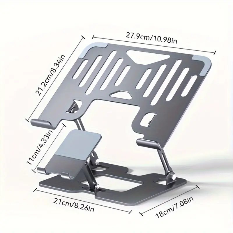 Mobile Phone and Laptop Stand 2-in-1 Height-Adjustable Vertical Cooling Folding Office Stand Made of Carbon Steel
